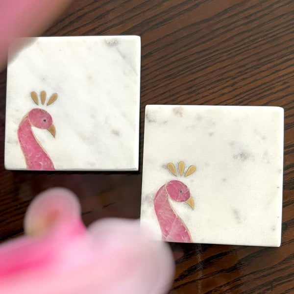 Mor-ning Glory - Set of 4 marble inlay coasters