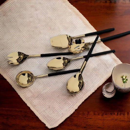 Amála - Sháma set of 6 Serving Spoons with black handles