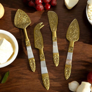 Aiźa Naqashi - Brass with Mother of Pearl Cheese Knife Set