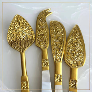 Aiźa Naqashi - Brass with Mother of Pearl Cheese Knife Set