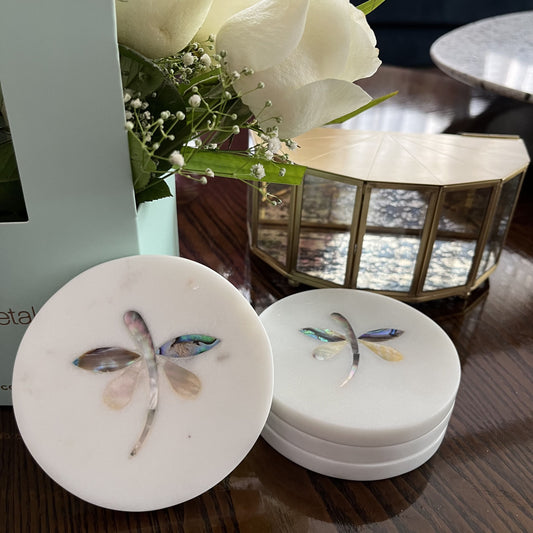 Dragonfly - Set of 4 coasters with mother-of-pearl inlay