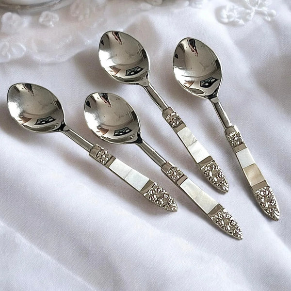 Mitháas Naqashi Silver - Dessert Spoon Set with Mother of Pearl Handles