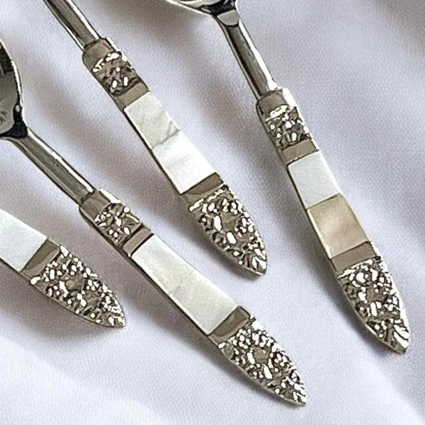 Mitháas Naqashi Silver - Dessert Spoon Set with Mother of Pearl Handles
