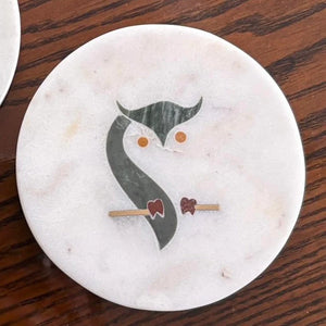 Wisdom Perched - Set of 4 marble inlay coasters