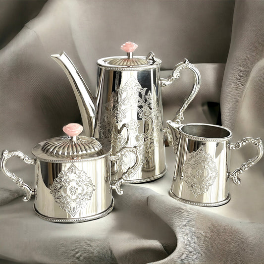 Celebration Tea Set in Brass with Rose Quartz