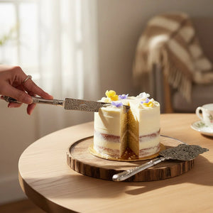 Záhra Naqsh Brass Cake Server Set - Set of 2