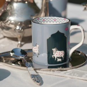 Pichwai - Set of 2 Porcelain Tea Cups with Pure Platinum in Blue