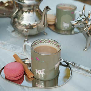 Pichwai - Set of 2 Porcelain Tea Cups with Pure Platinum in Green