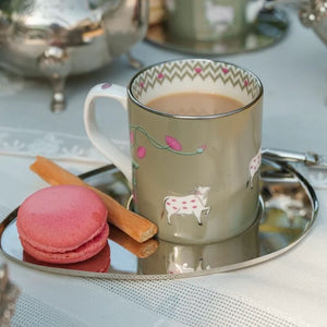 Pichwai - Set of 2 Porcelain Tea Cups with Pure Platinum in Green