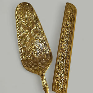 Záhra Naqashi Hand-Engraved Brass Cake Server & Knife Set